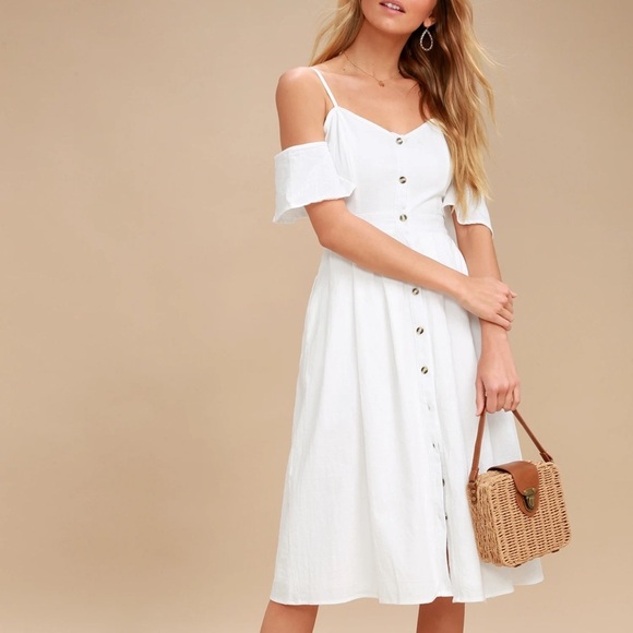 Lulus I’ve Got Love White Off-the-Shoulder Midi Dress NWT size Small - Picture 14 of 15